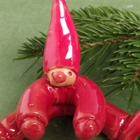rød glaseret keramik nisse dansk julepynt 